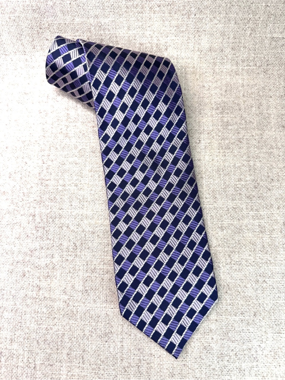Jos. A. Bank silk‎ hand-sewn tie made in the USA purple and navy check